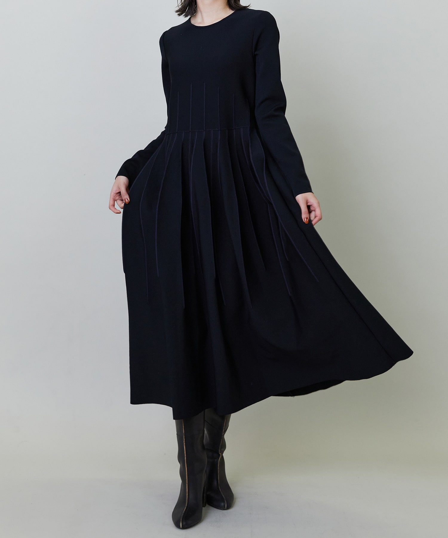 【endalence】ミラノリブ引き返しドレス 詳細画像 ブラック 15