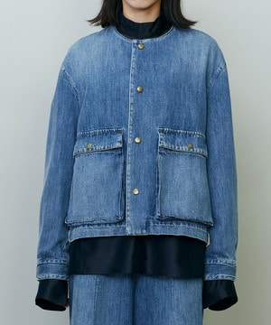 【endalence】ノーカラーデニムジャケット 詳細画像 ブルー 1