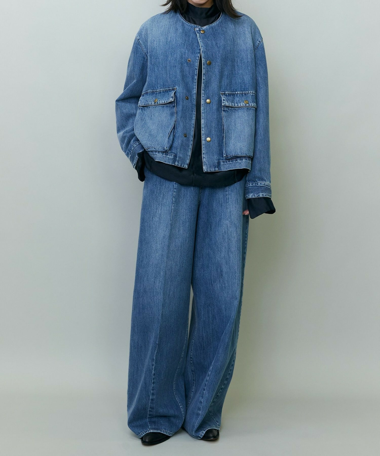 【endalence】ノーカラーデニムジャケット 詳細画像 ブルー 1