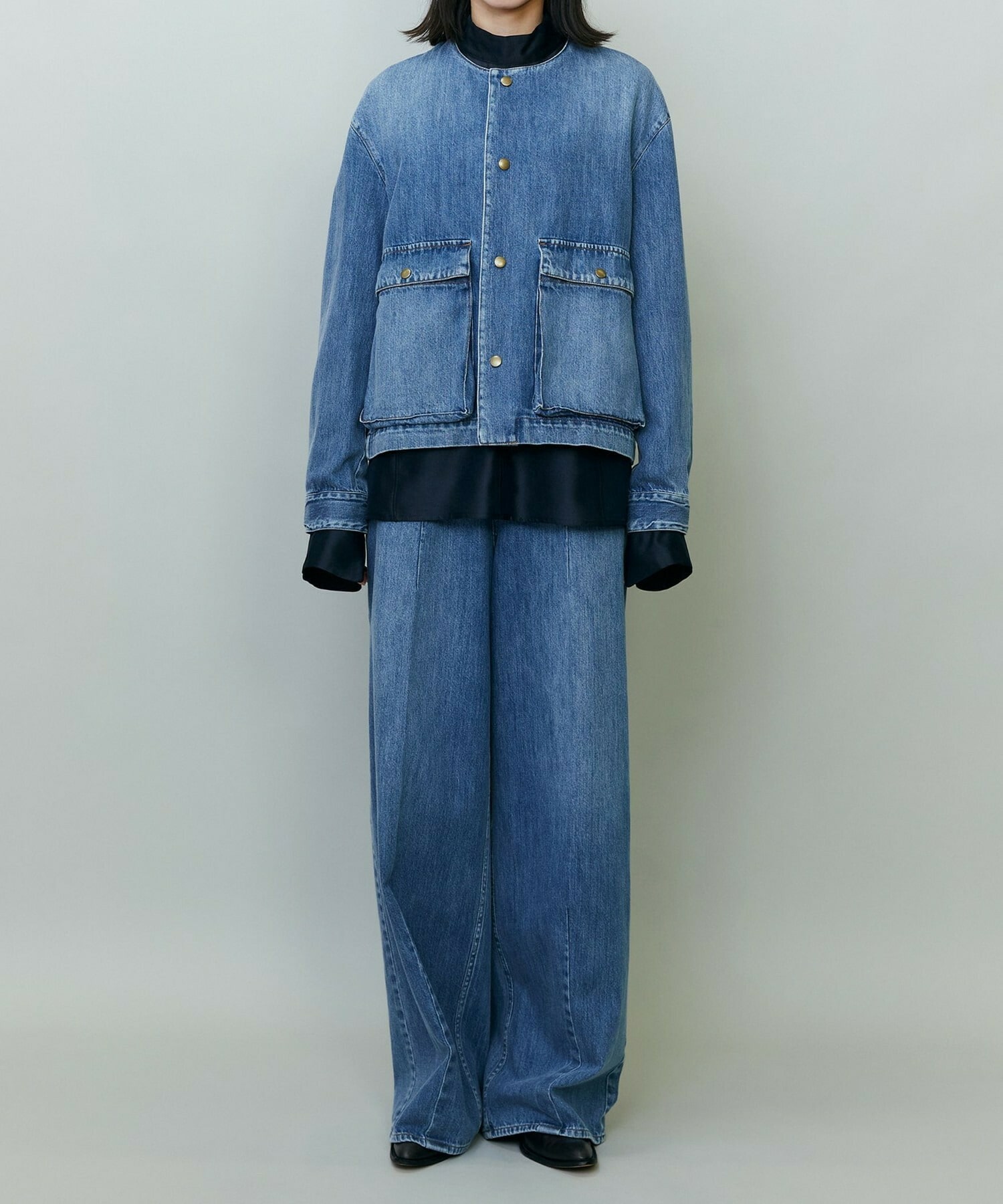 【endalence】ノーカラーデニムジャケット 詳細画像 ブルー 2