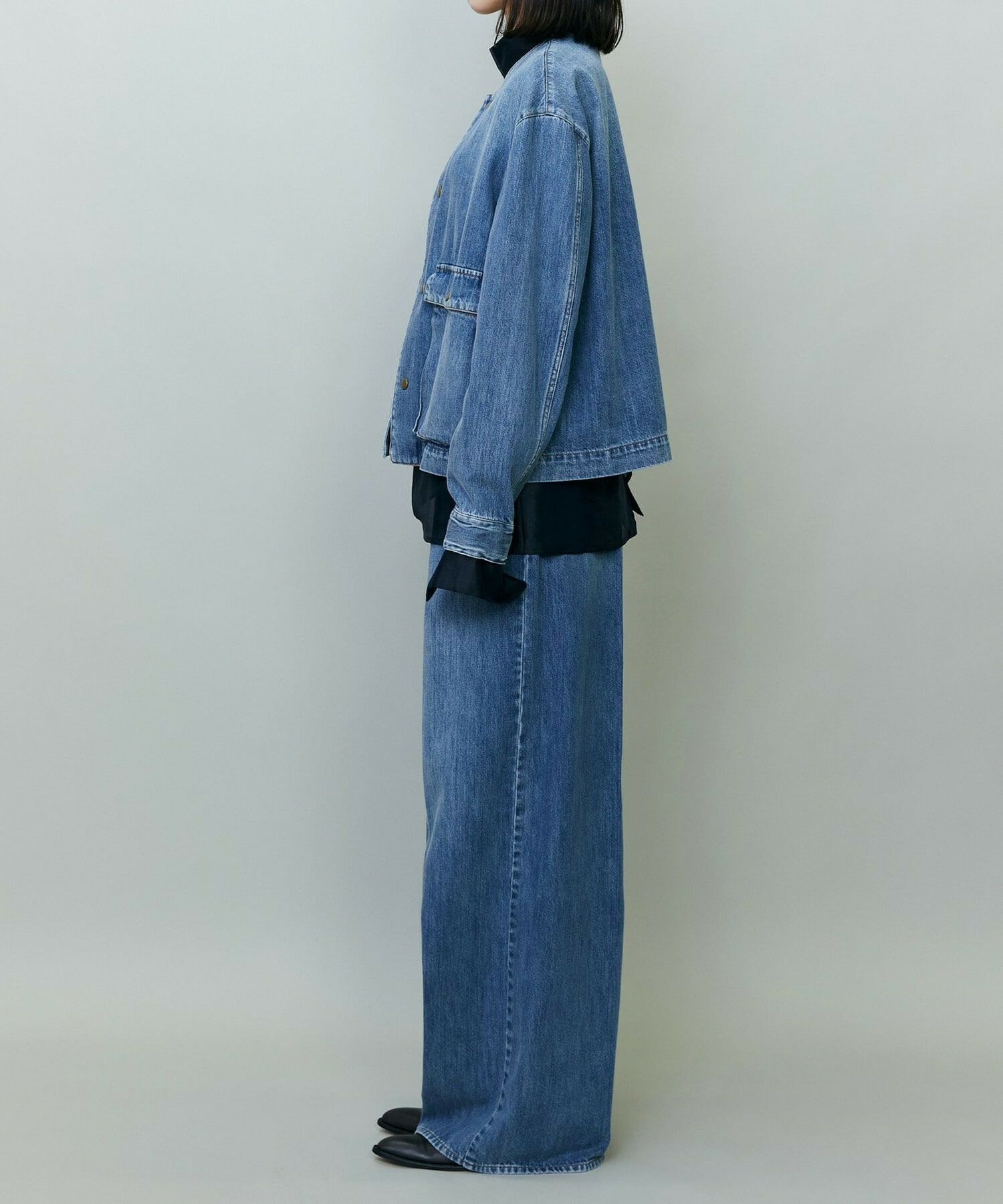 【endalence】ノーカラーデニムジャケット 詳細画像 ブルー 3