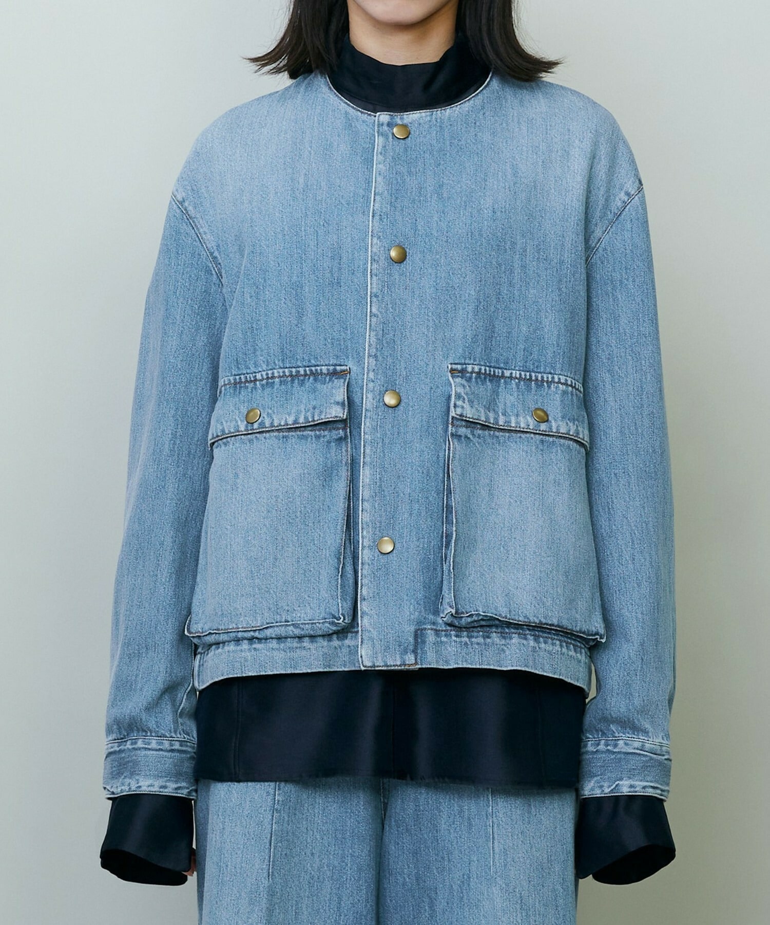 【endalence】ノーカラーデニムジャケット 詳細画像 インディゴブルー 5