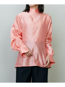 【endalence】シルクギシャハイネックブラウス 詳細画像 ネイビー 2