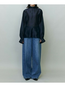 【endalence】シルクギシャハイネックブラウス 詳細画像 ネイビー 4