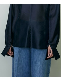 【endalence】シルクギシャハイネックブラウス 詳細画像 ネイビー 7