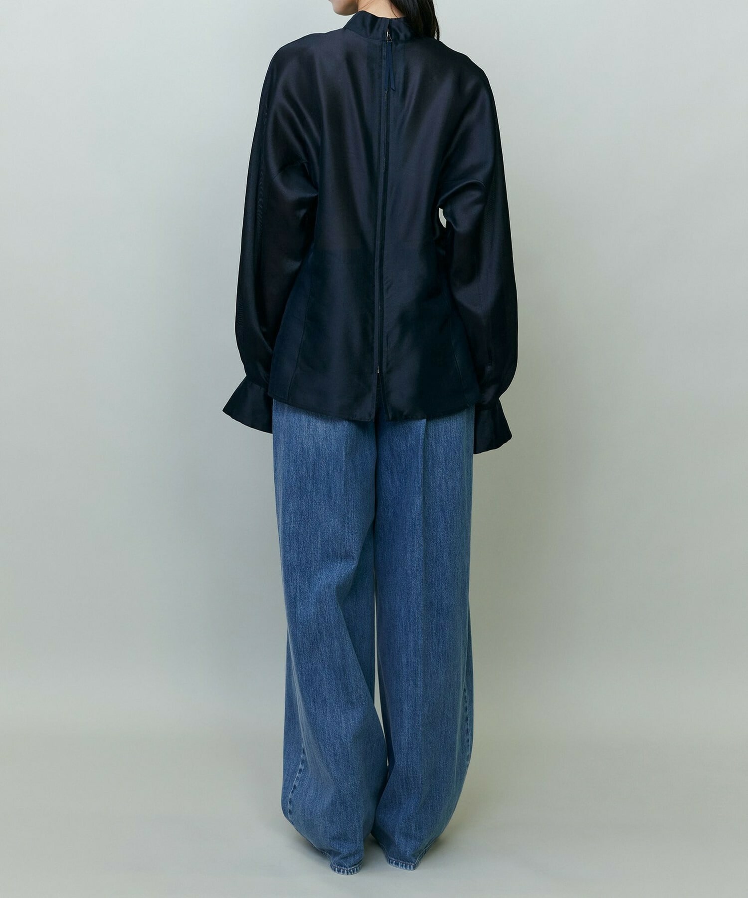 【endalence】シルクギシャハイネックブラウス 詳細画像 ネイビー 6