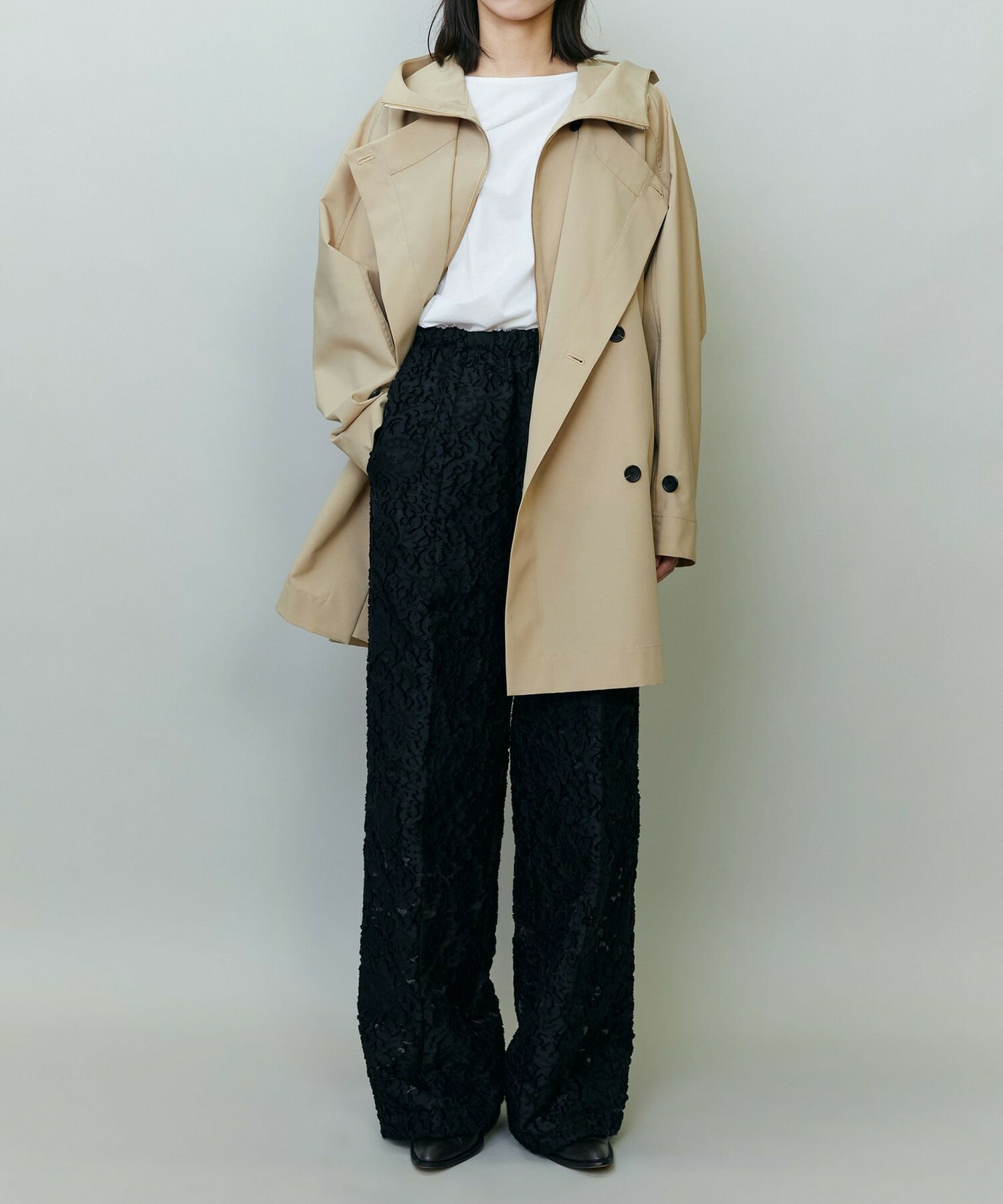 【endalence】リサイクルタフタフーデッドコート 詳細画像 ベージュ 1