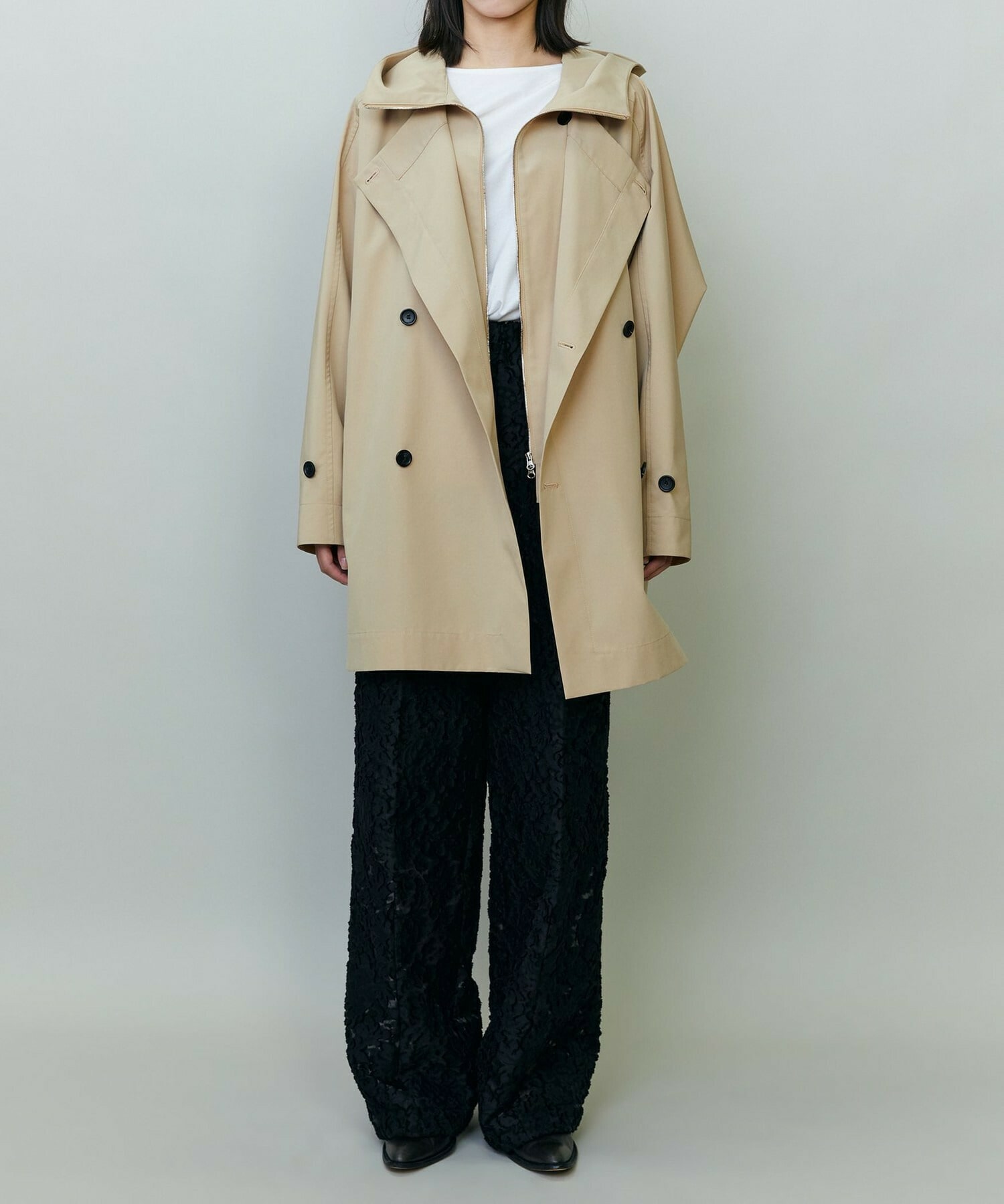 【endalence】リサイクルタフタフーデッドコート 詳細画像 ベージュ 2