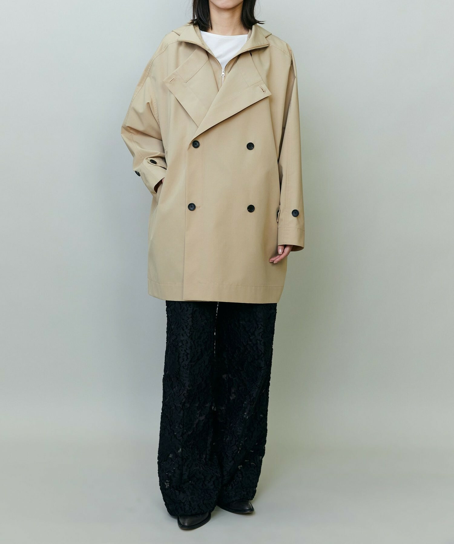 【endalence】リサイクルタフタフーデッドコート 詳細画像 ベージュ 3