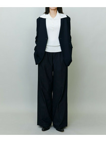 【endalence】コットン二重織りノーカラージャケット 詳細画像 ネイビー 4