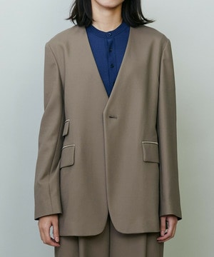 【endalence】コットン二重織りノーカラージャケット 詳細画像 モカ 1