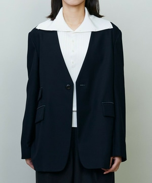 【endalence】コットン二重織りノーカラージャケット 詳細画像 ネイビー 1
