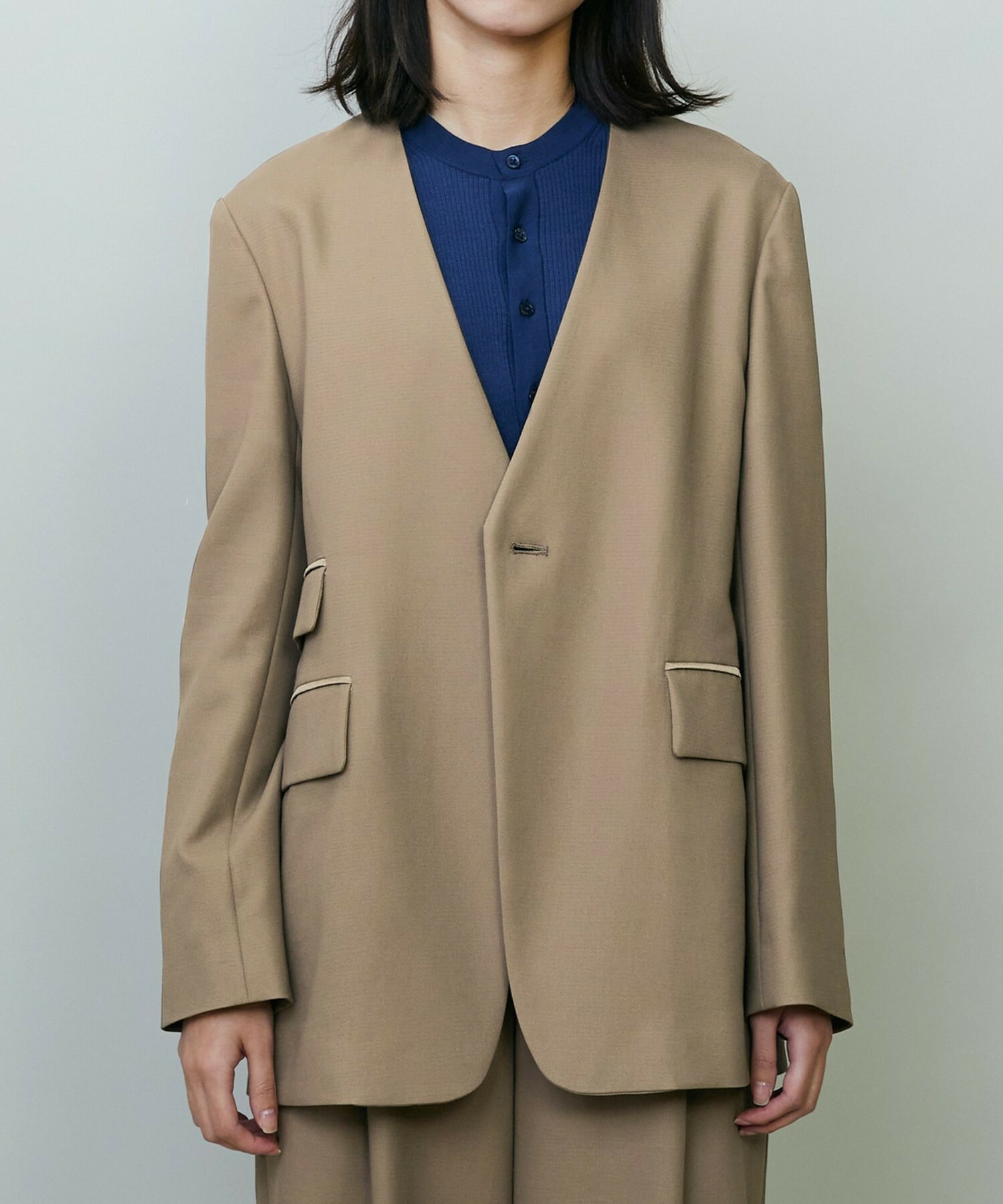 【endalence】コットン二重織りノーカラージャケット 詳細画像 ネイビー 10