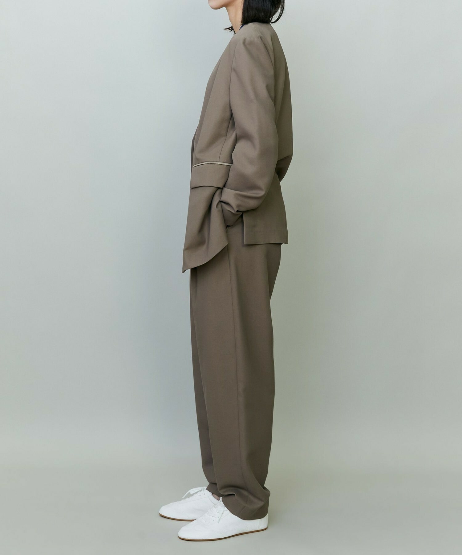 【endalence】コットン二重織りノーカラージャケット 詳細画像 ネイビー 3