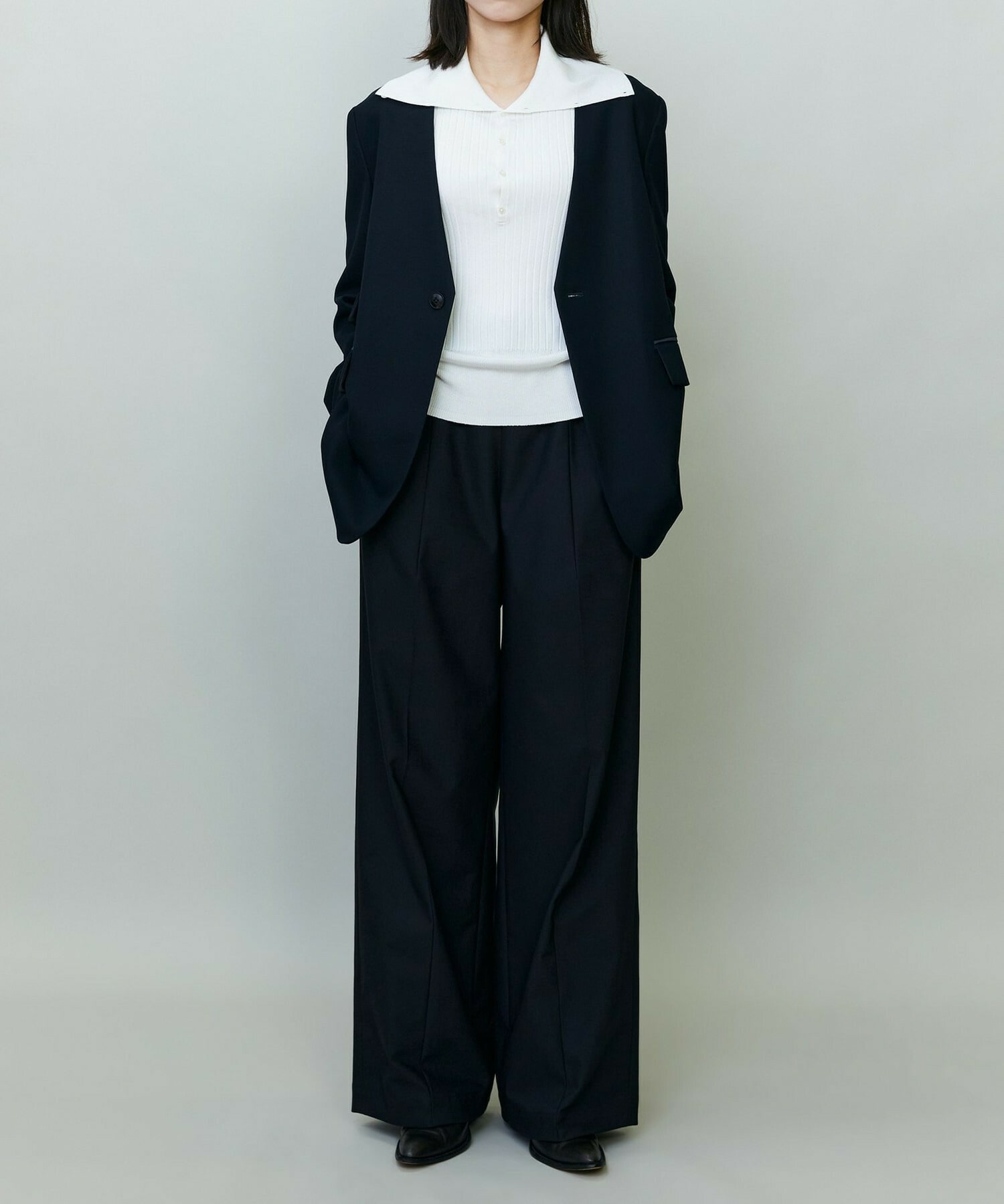 【endalence】コットン二重織りノーカラージャケット 詳細画像 ネイビー 4