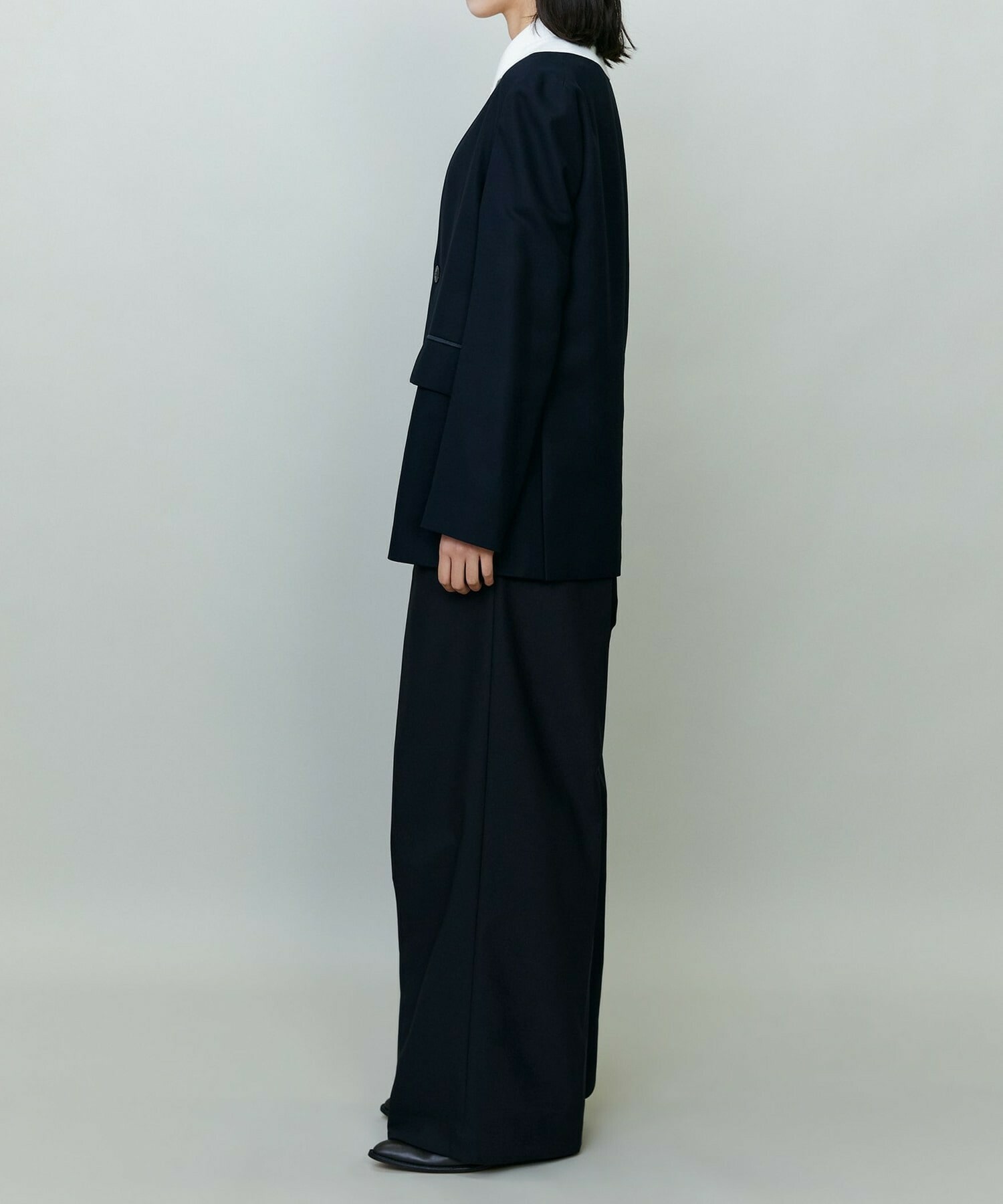 【endalence】コットン二重織りノーカラージャケット 詳細画像 ネイビー 6