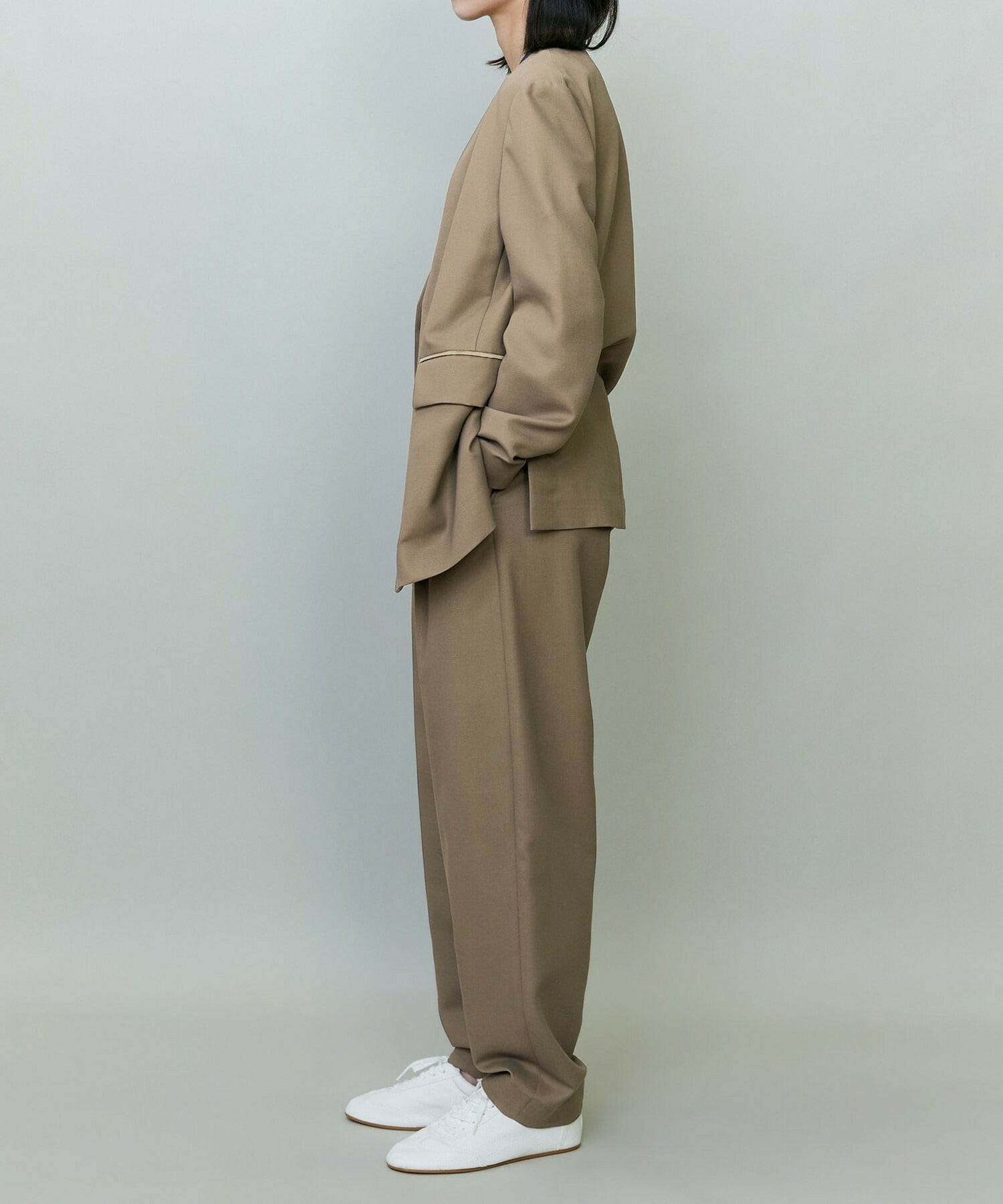 【endalence】コットン二重織りノーカラージャケット 詳細画像 ネイビー 8