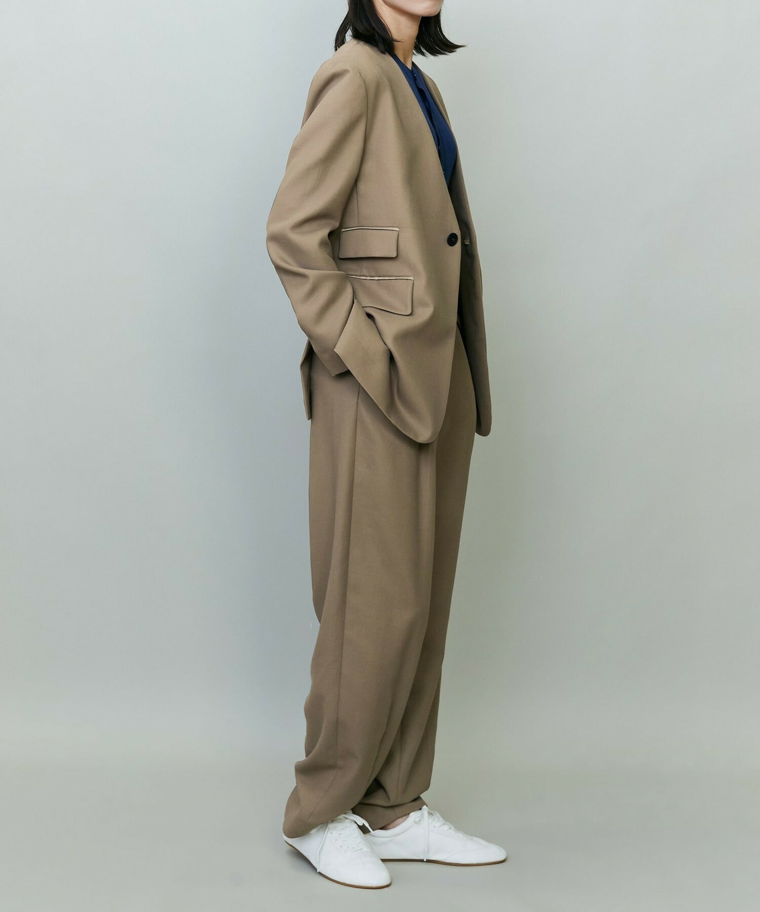 【endalence】コットン二重織りノーカラージャケット 詳細画像 ネイビー 9