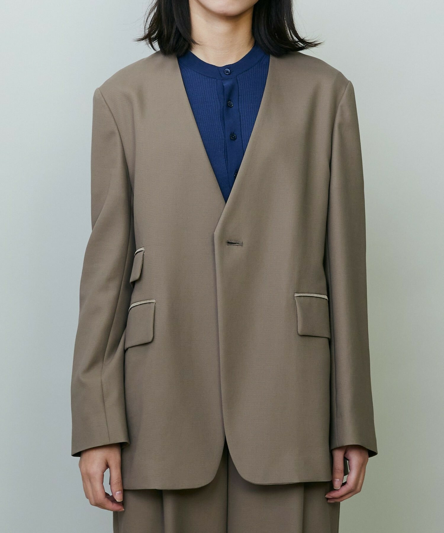 【endalence】コットン二重織りノーカラージャケット 詳細画像 モカ 1