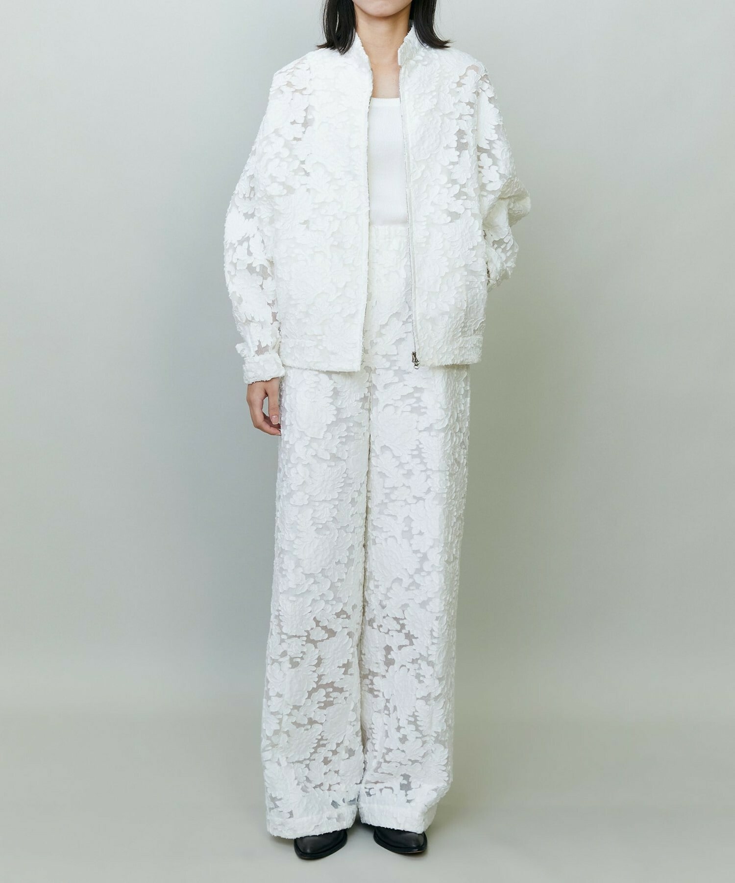 【endalence】シルクカットジャガードブルゾン 詳細画像 ホワイト 1