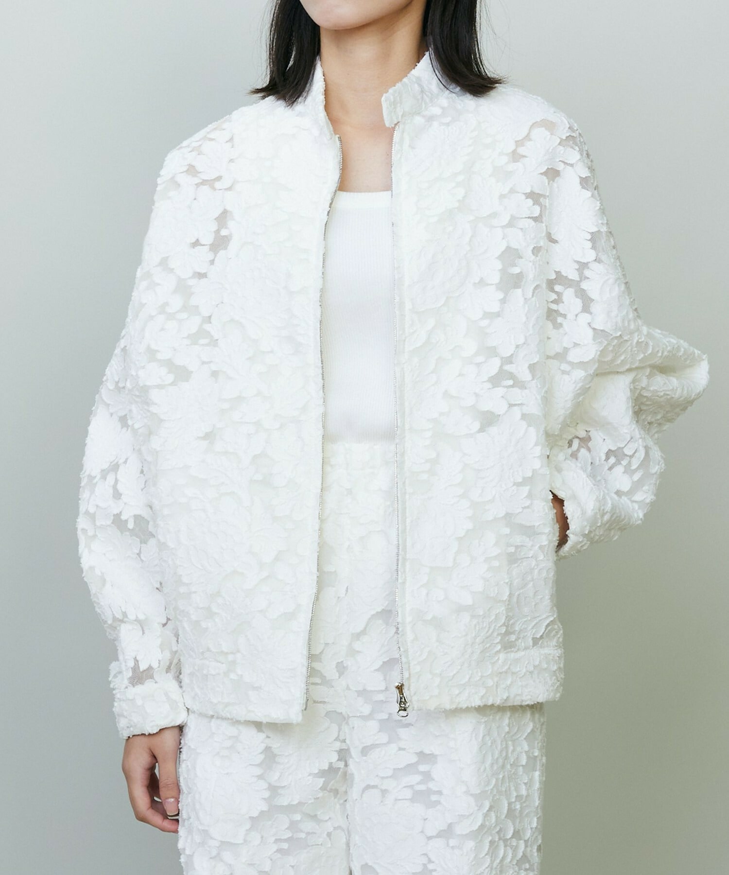 【endalence】シルクカットジャガードブルゾン 詳細画像 ホワイト 1