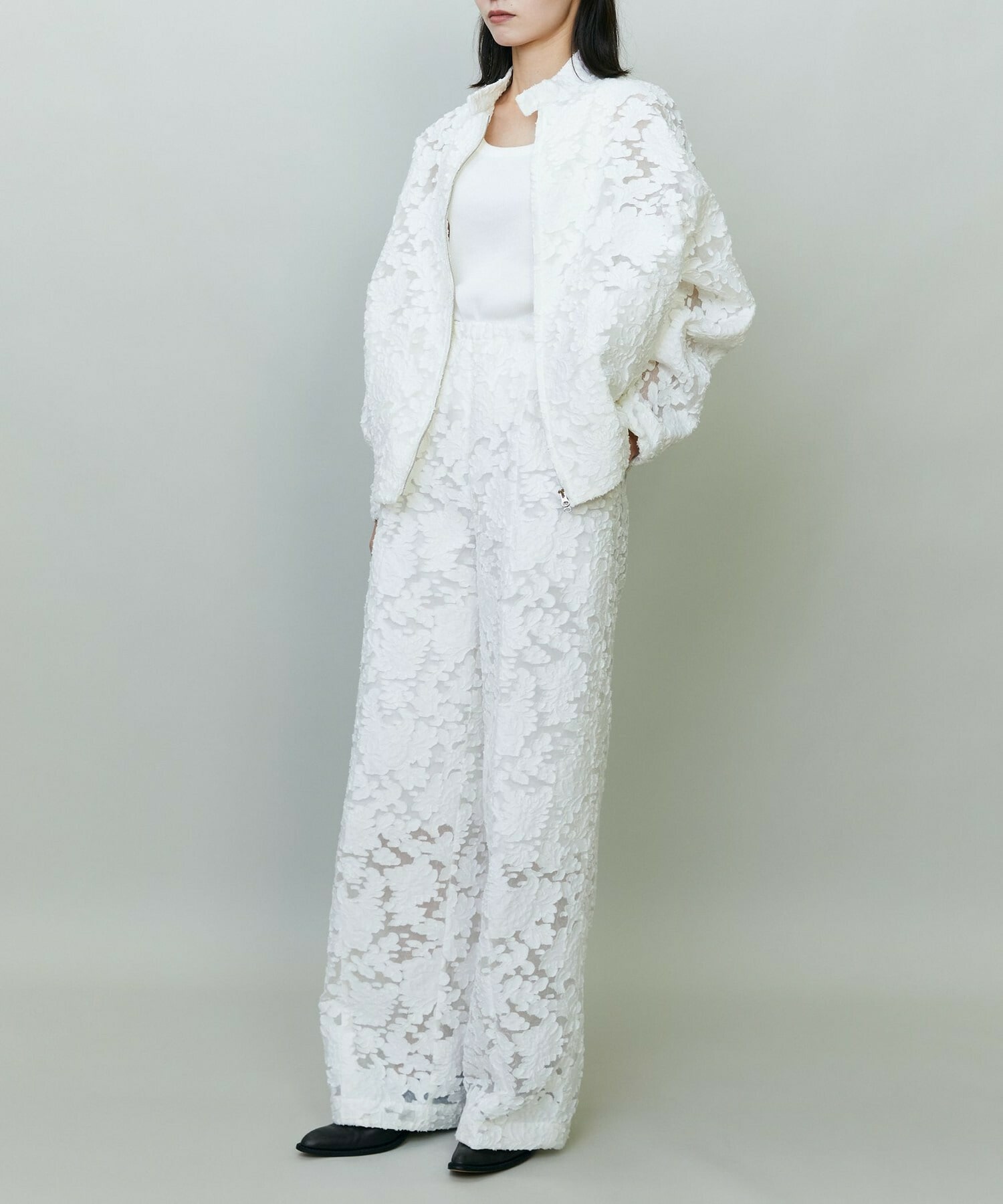 【endalence】シルクカットジャガードドローストリングパンツ 詳細画像 ブラック 1