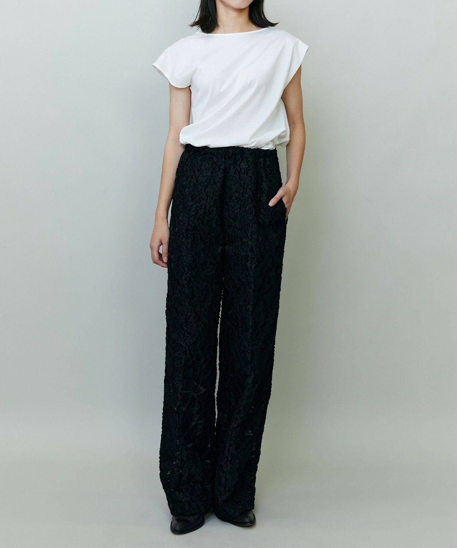 【endalence】シルクカットジャガードドローストリングパンツ 詳細画像 ブラック 6