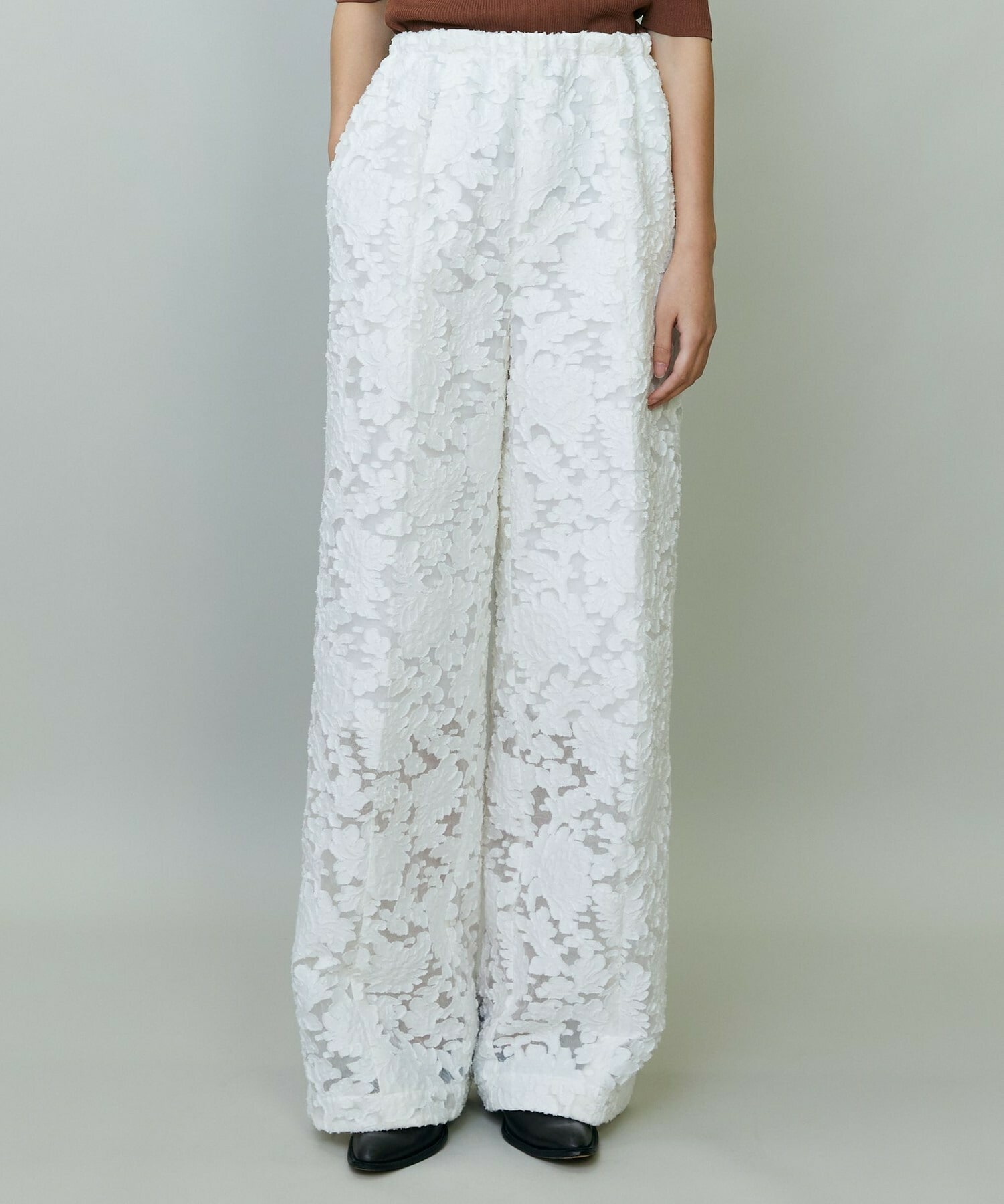 【endalence】シルクカットジャガードドローストリングパンツ 詳細画像 ホワイト 1