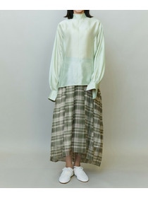 【endalence】チェックオーガンジーギャザースカート 詳細画像 グリーン系その他 1