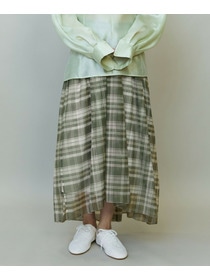 【endalence】チェックオーガンジーギャザースカート 詳細画像 グリーン系その他 2