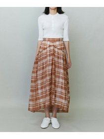 【endalence】チェックオーガンジーギャザースカート 詳細画像 グリーン系その他 4