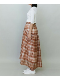 【endalence】チェックオーガンジーギャザースカート 詳細画像 グリーン系その他 5