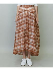 【endalence】チェックオーガンジーギャザースカート 詳細画像 グリーン系その他 7