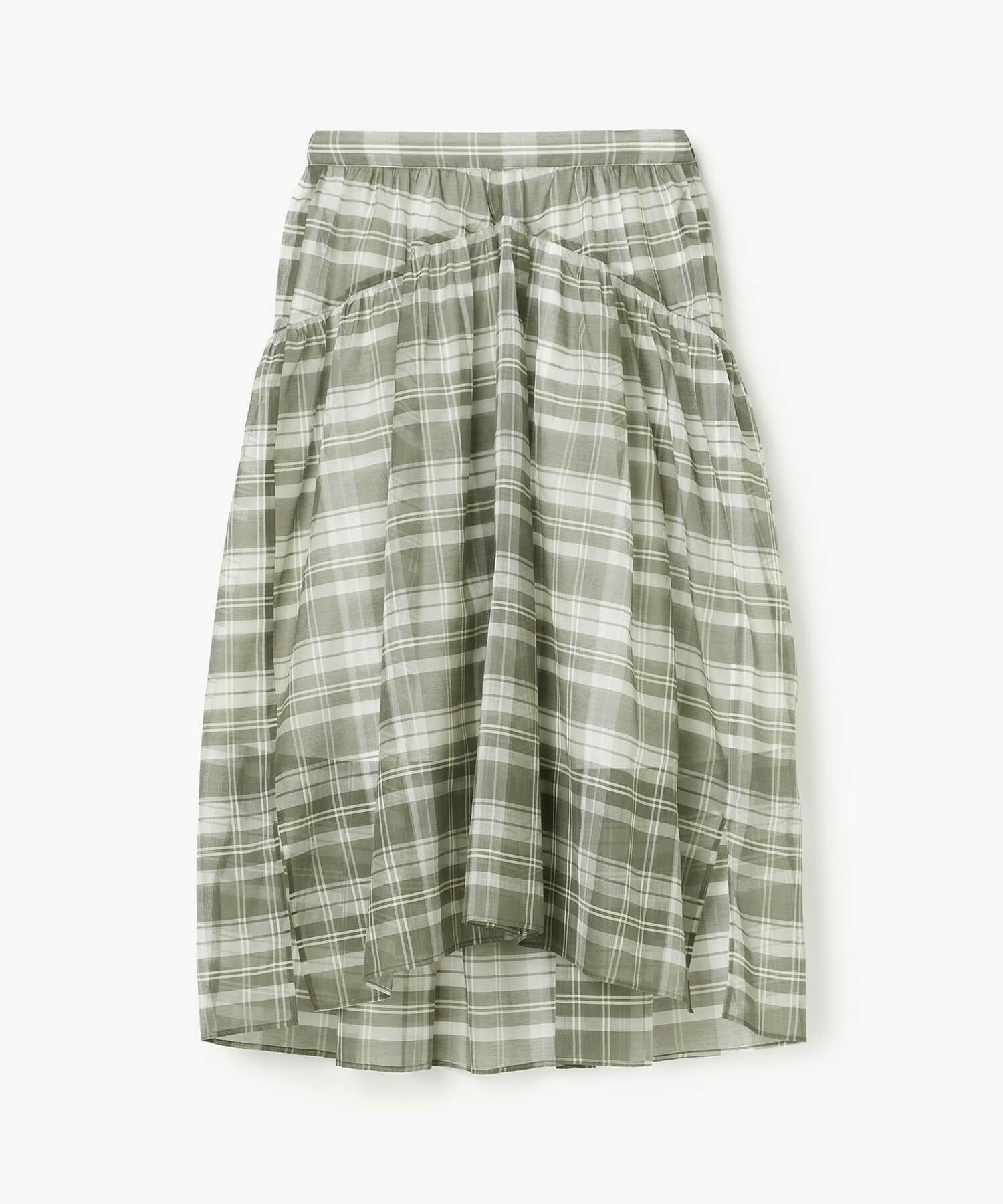 【endalence】チェックオーガンジーギャザースカート 詳細画像 グリーン系その他 1