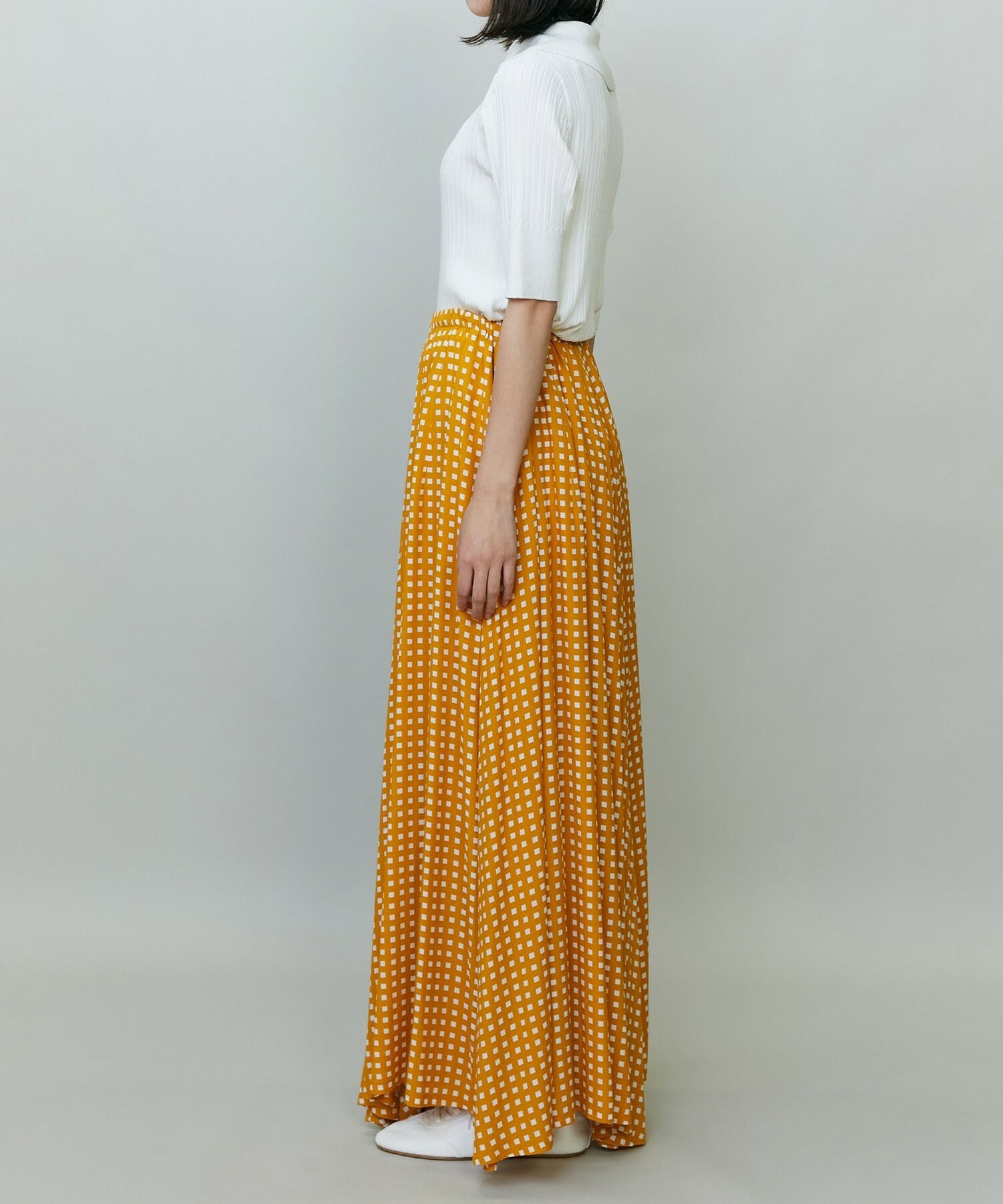 【endalence】スクエアプリントギャザースカート 詳細画像 ブラック 2