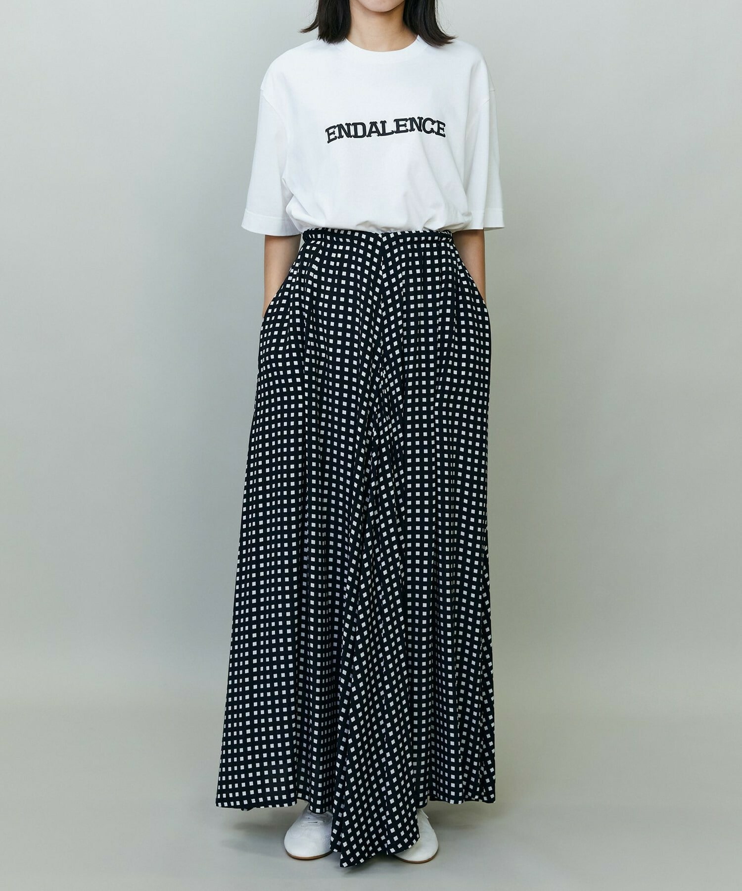 【endalence】スクエアプリントギャザースカート 詳細画像 ブラック 6