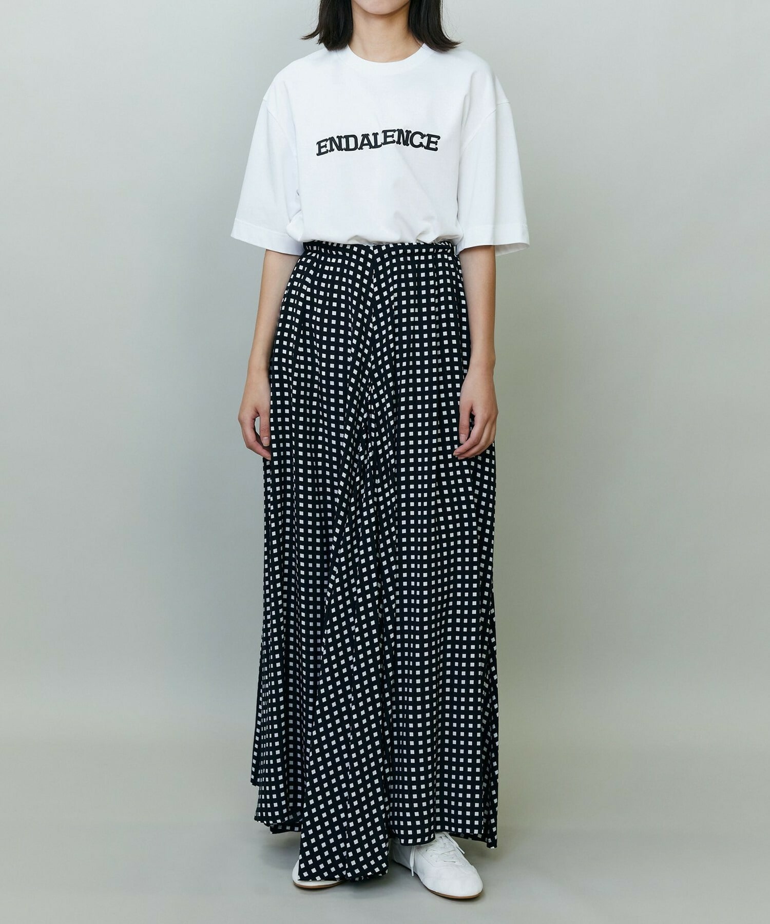 【endalence】スクエアプリントギャザースカート 詳細画像 ブラック 7