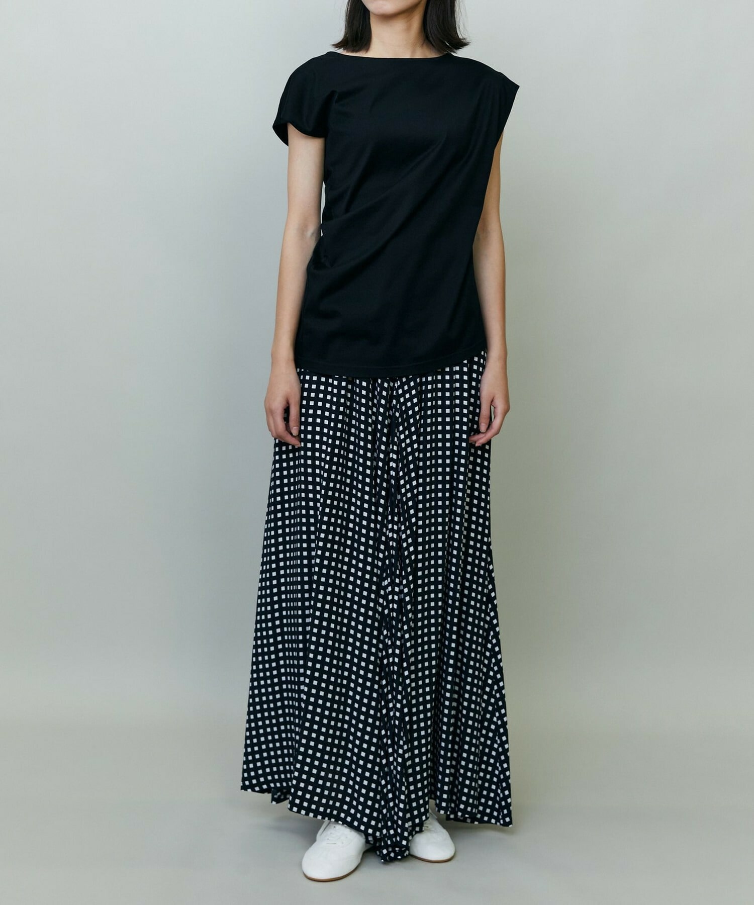 【endalence】スクエアプリントギャザースカート 詳細画像 ブラック 8