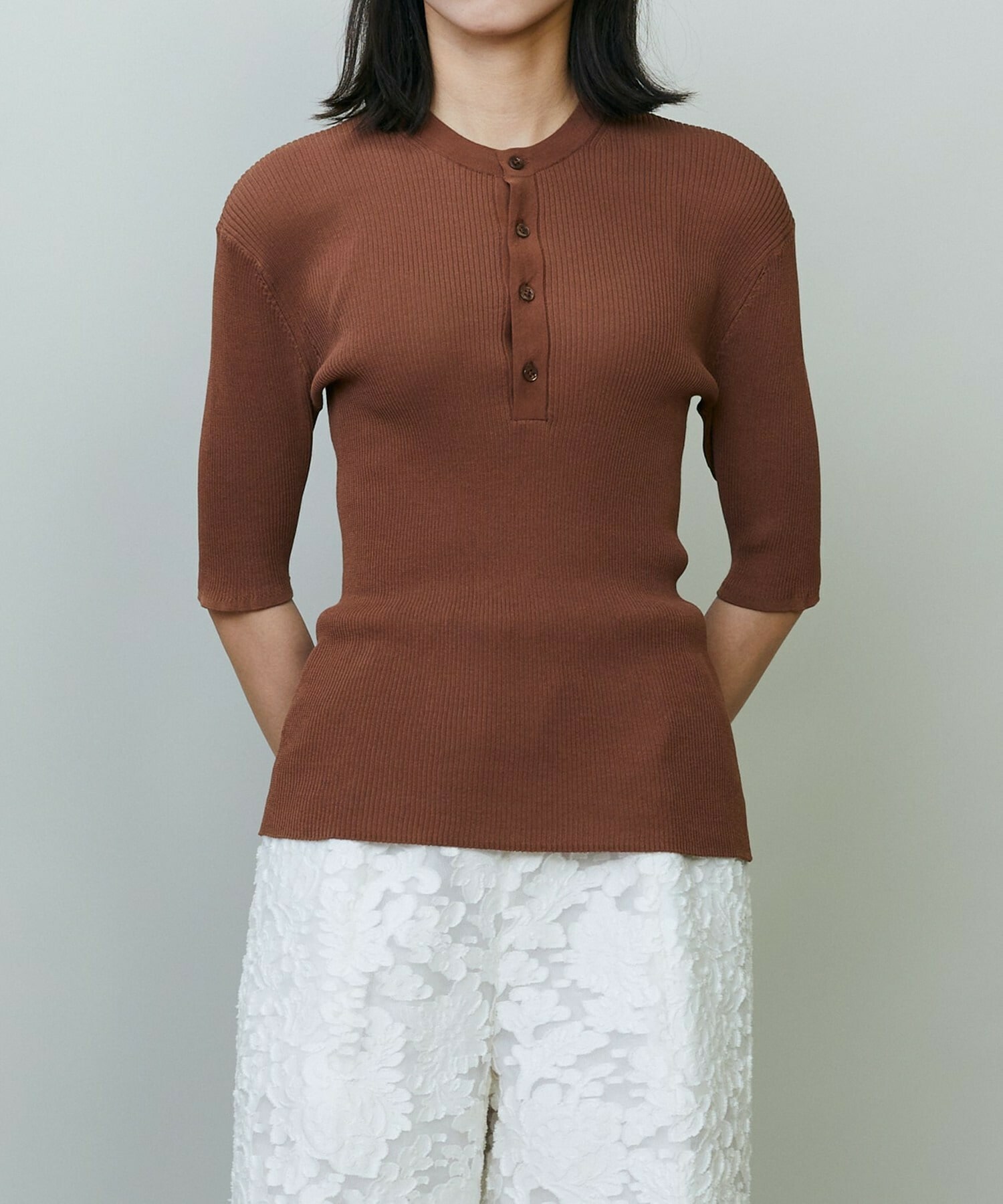 【endalence】シアーリブヘンリーネックニット 詳細画像 ネイビー 1