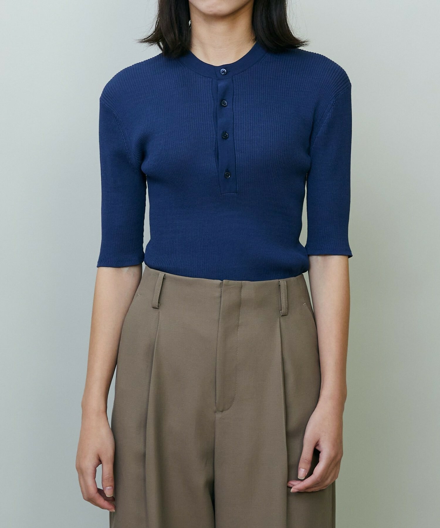 【endalence】シアーリブヘンリーネックニット 詳細画像 ネイビー 16