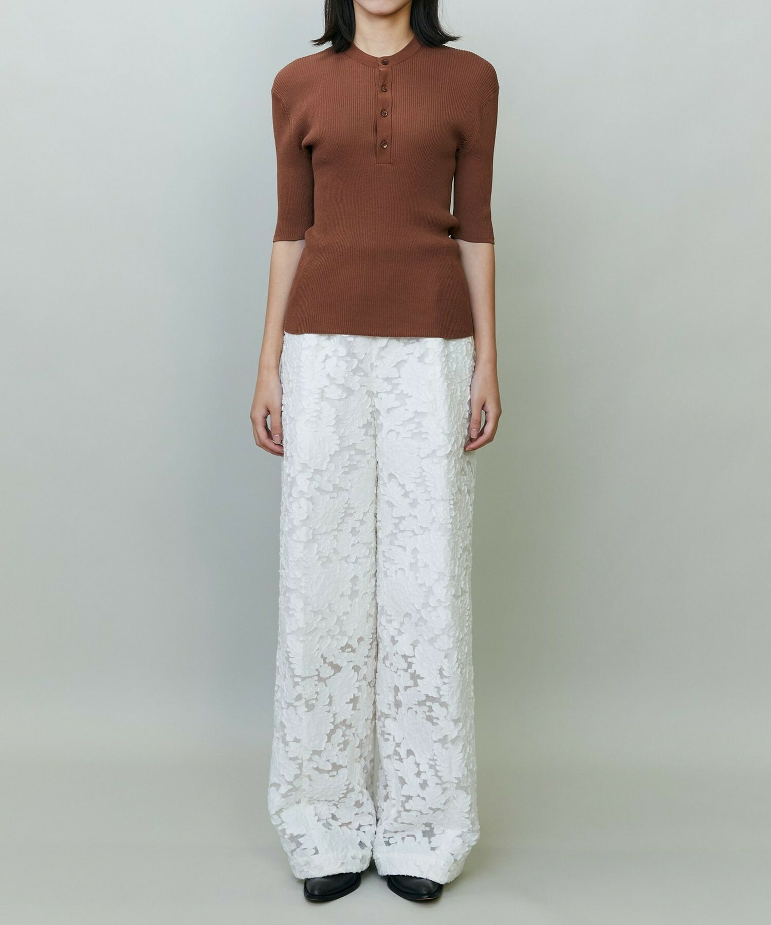 【endalence】シアーリブヘンリーネックニット 詳細画像 ネイビー 2