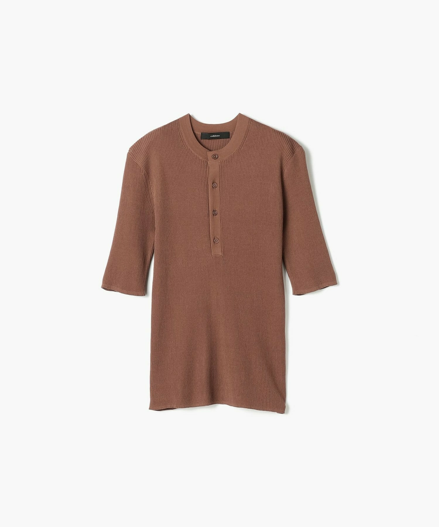 【endalence】シアーリブヘンリーネックニット 詳細画像 ブラウン 1