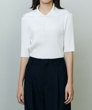 【endalence】ワイドリブニットポロ 詳細画像 オフホワイト 1