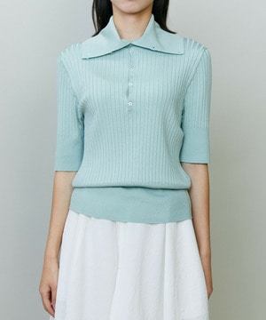 【endalence】ワイドリブニットポロ 詳細画像 ライトブルー 1