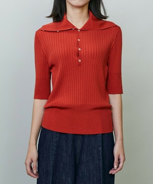 【endalence】ワイドリブニットポロ 詳細画像 レッド 1