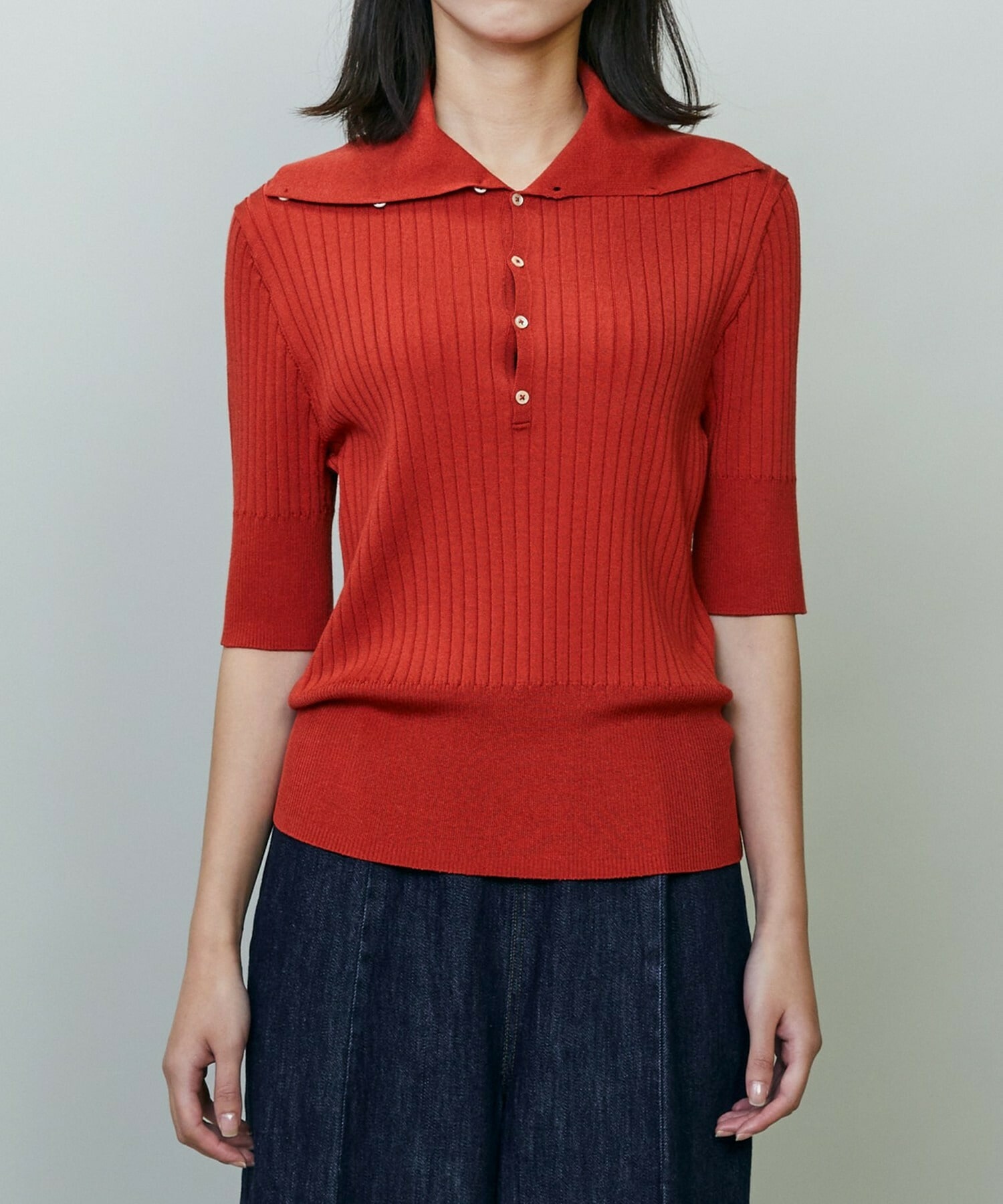 【endalence】ワイドリブニットポロ 詳細画像 ネイビー 12