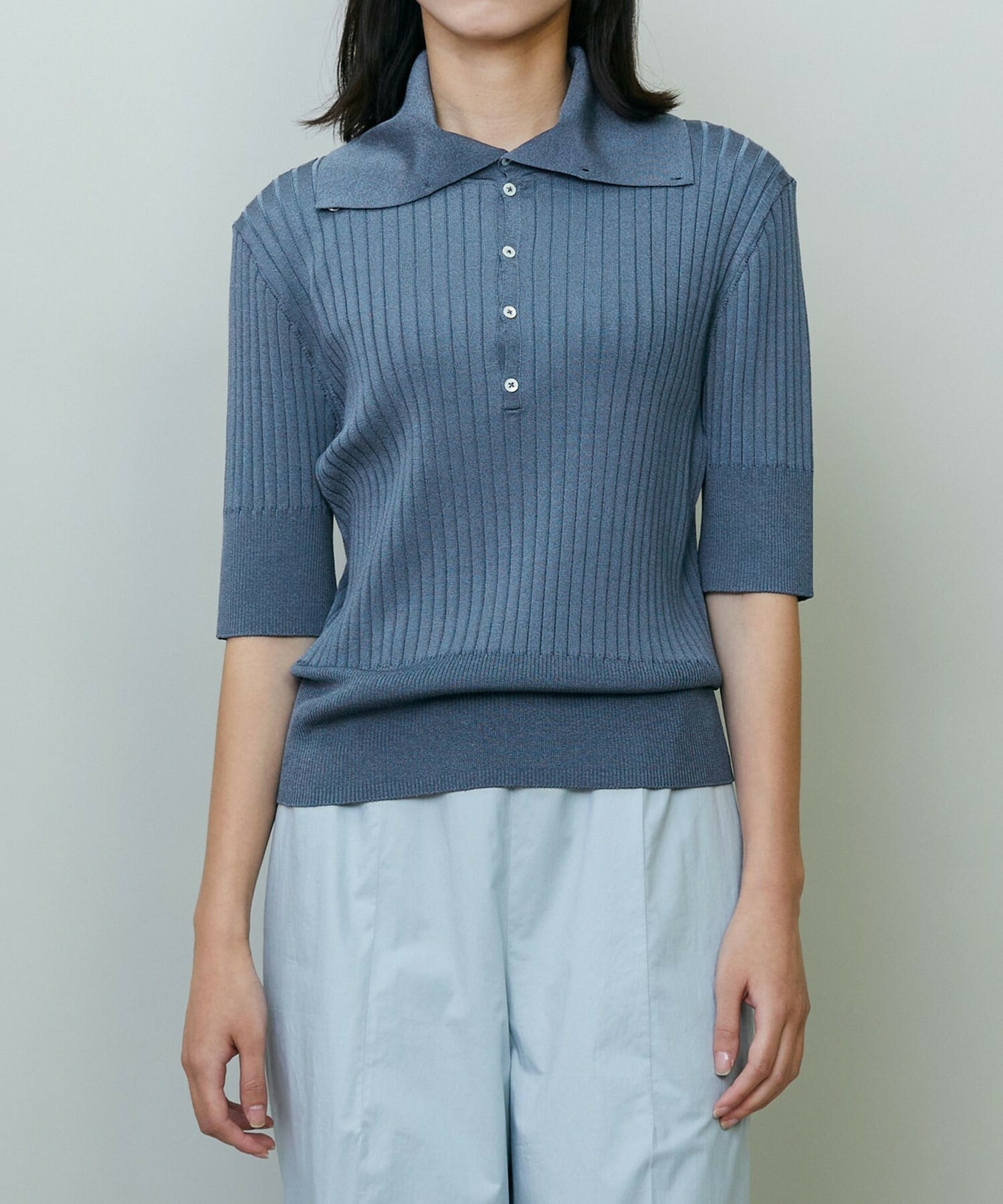 【endalence】ワイドリブニットポロ 詳細画像 ネイビー 7