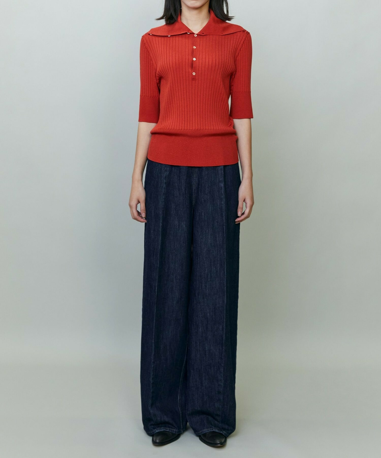 【endalence】ワイドリブニットポロ 詳細画像 ネイビー 9