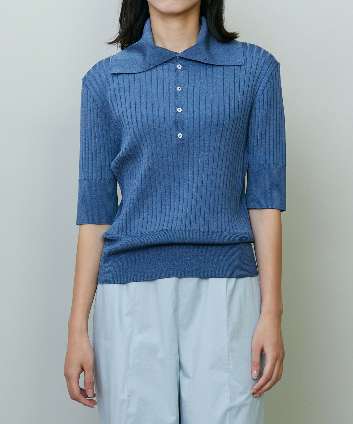 【endalence】ワイドリブニットポロ 詳細画像 ネイビー 1