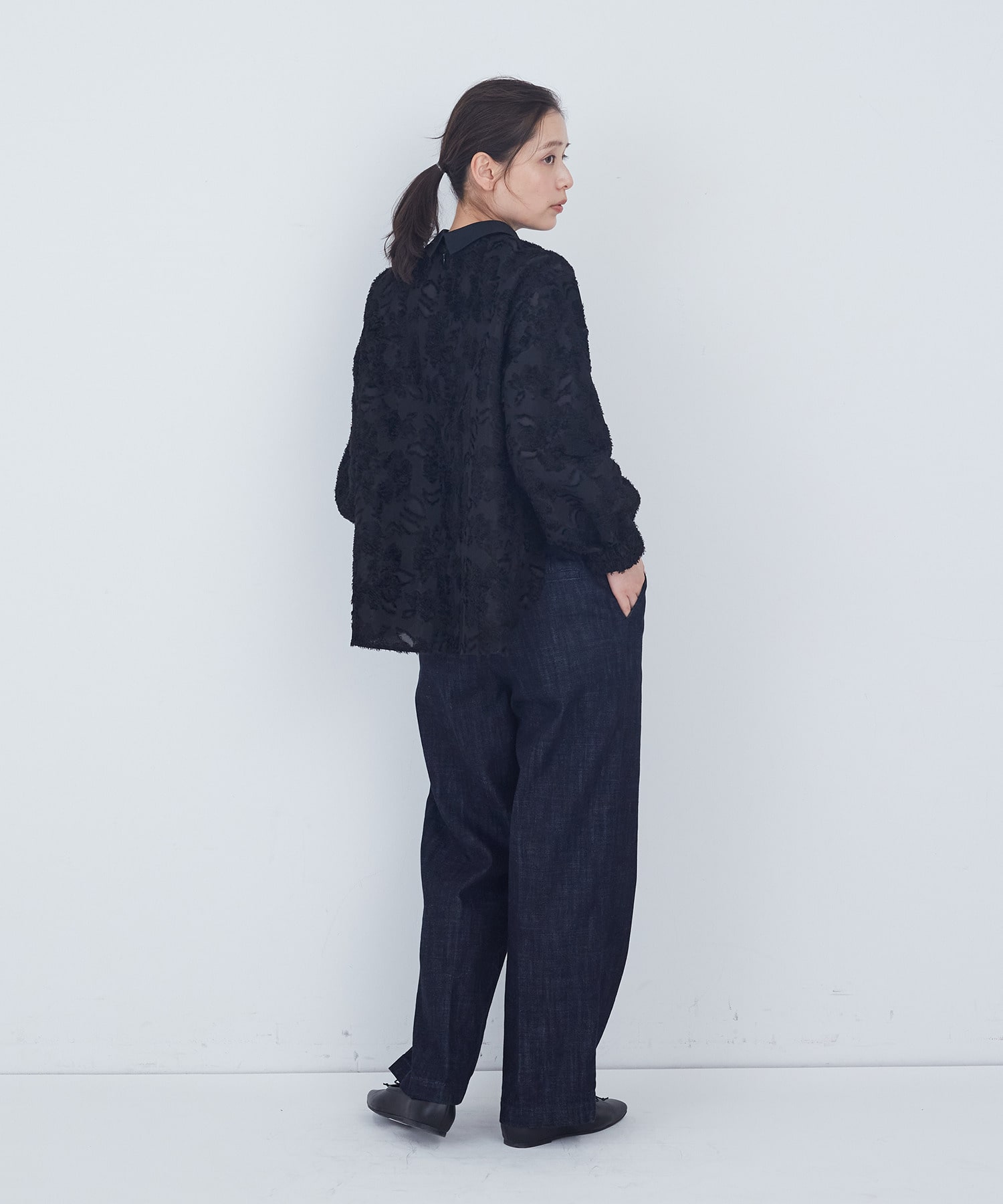 【ADIEU TRISTESSE】フラワージャカード襟付きブラウス 詳細画像 ブラック 3